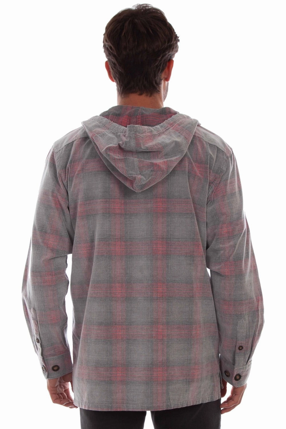 Scully Mens Unlined Plaid Grey/Red 100% Cotton Hoodie Snag Free Knit