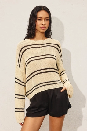 Double Stripe Knit Sweater - Ivory Sleek Design Chilly Comfort