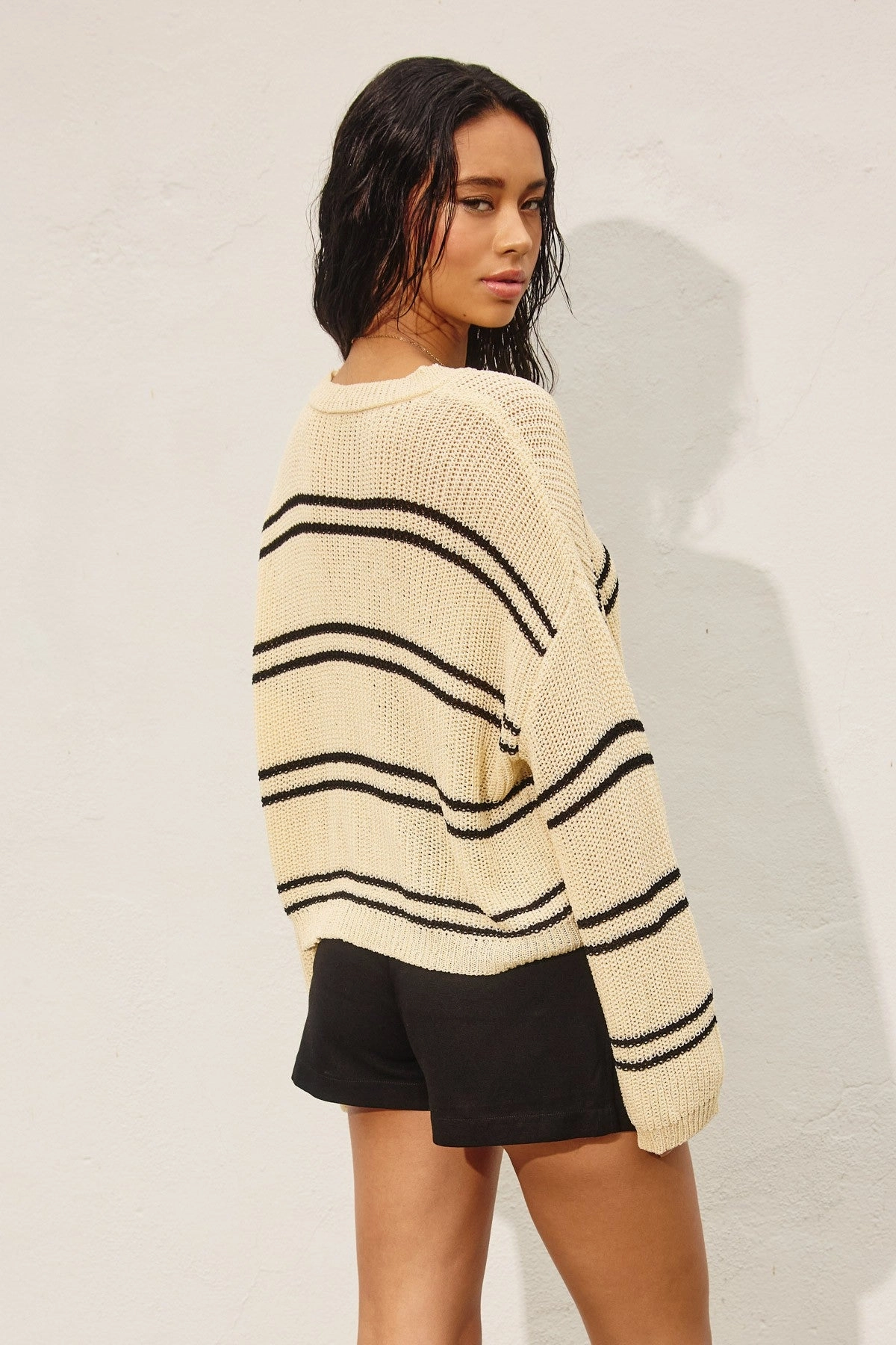 Double Stripe Knit Sweater - Ivory Stylish Dress