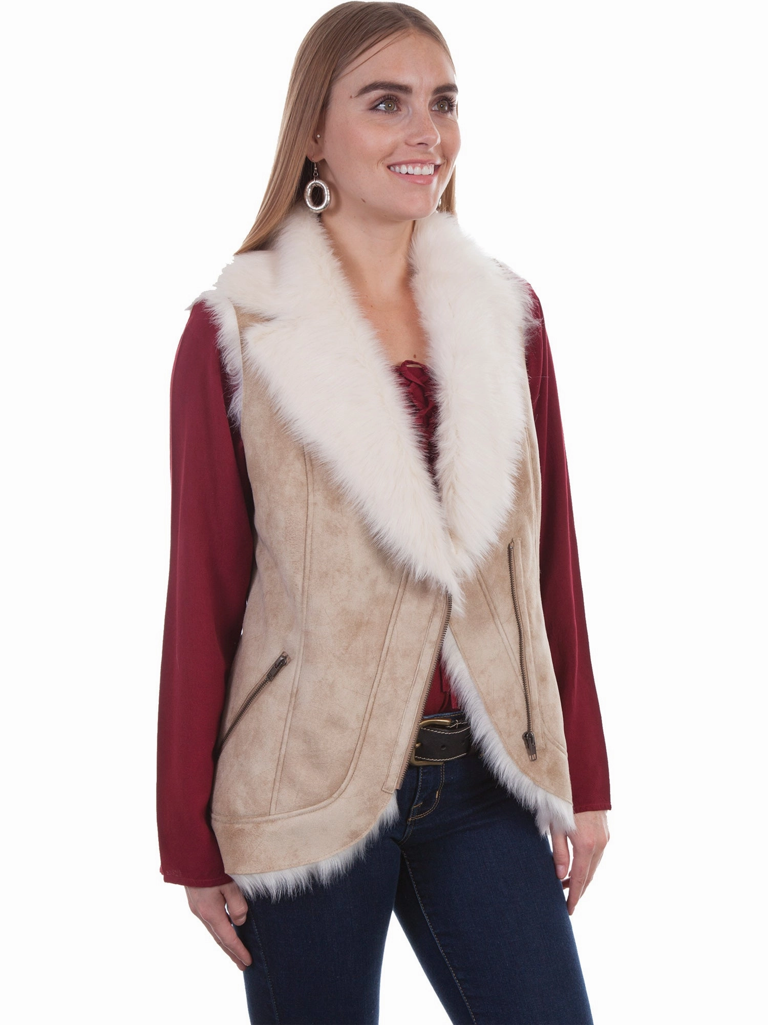 Comfort Stretch Casual Comfort Scully Womens Beige Faux Fur Boho Vest