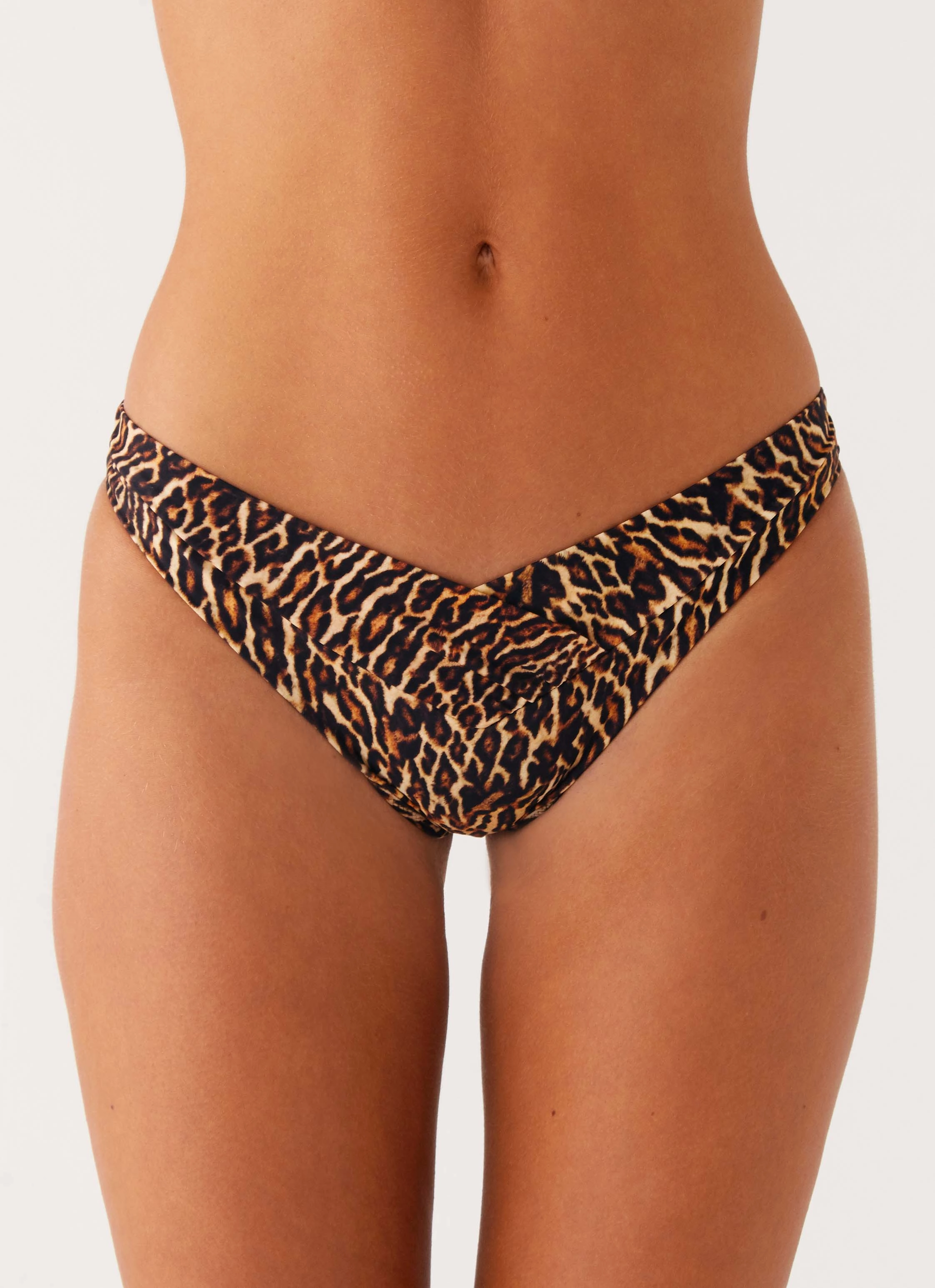 High Waisted Cut Non Abrasive Zipper Delta Bikini Bottoms - Cheetah