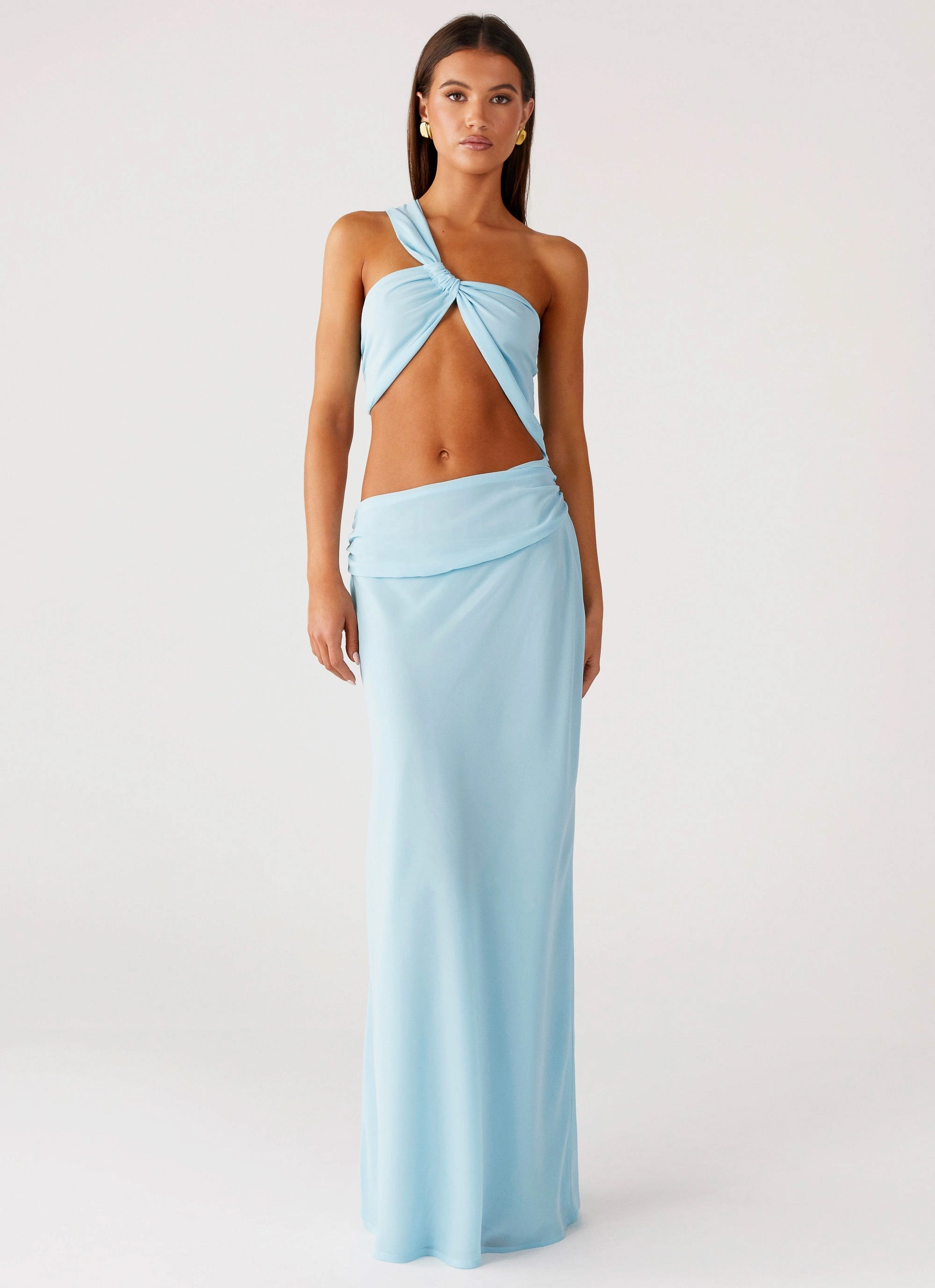 Relax Layers Sleek Texture Cindelle One Shoulder Maxi Dress - Turquoise