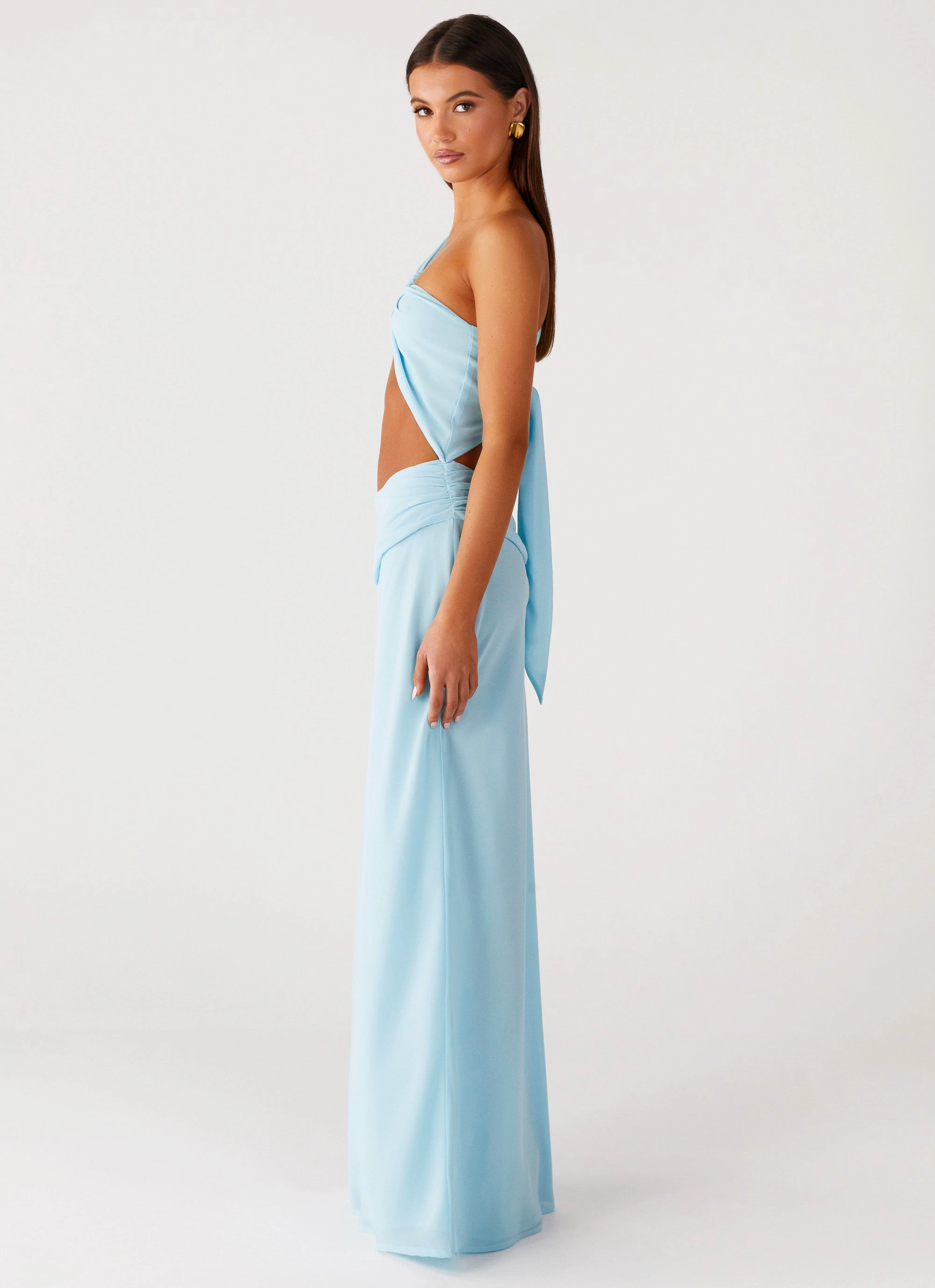 Flare Swing Deep Hue Cindelle One Shoulder Maxi Dress - Turquoise