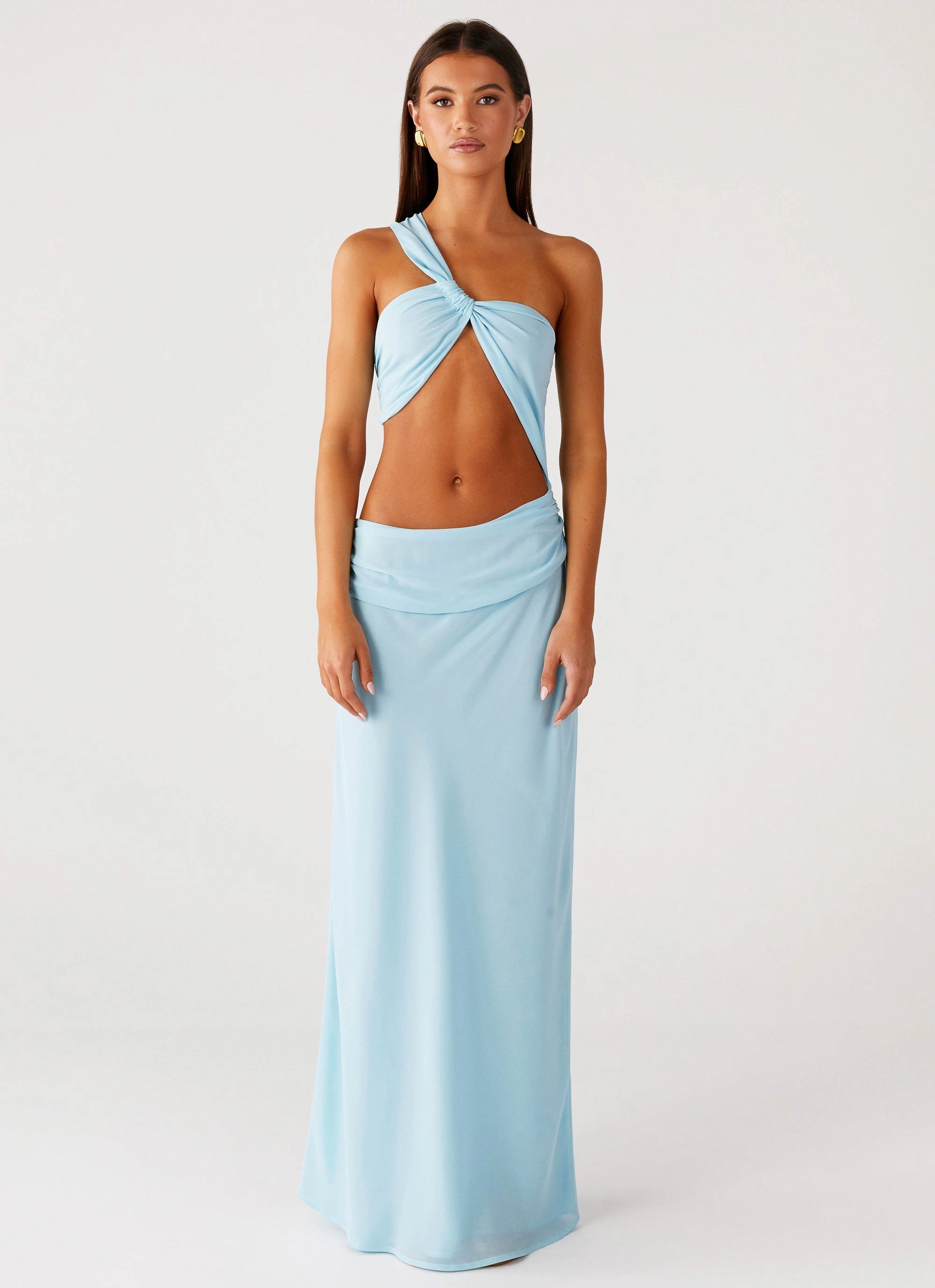 vacation look Cindelle One Shoulder Maxi Dress - Turquoise