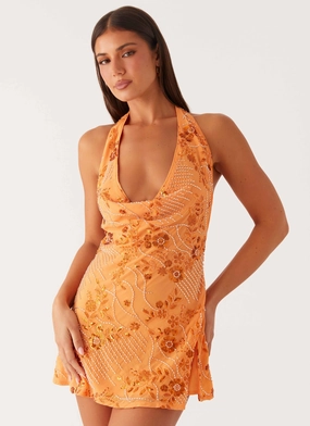 Easy Pretty Timeless Beauty Cinzia Beaded Mini Dress - Orange