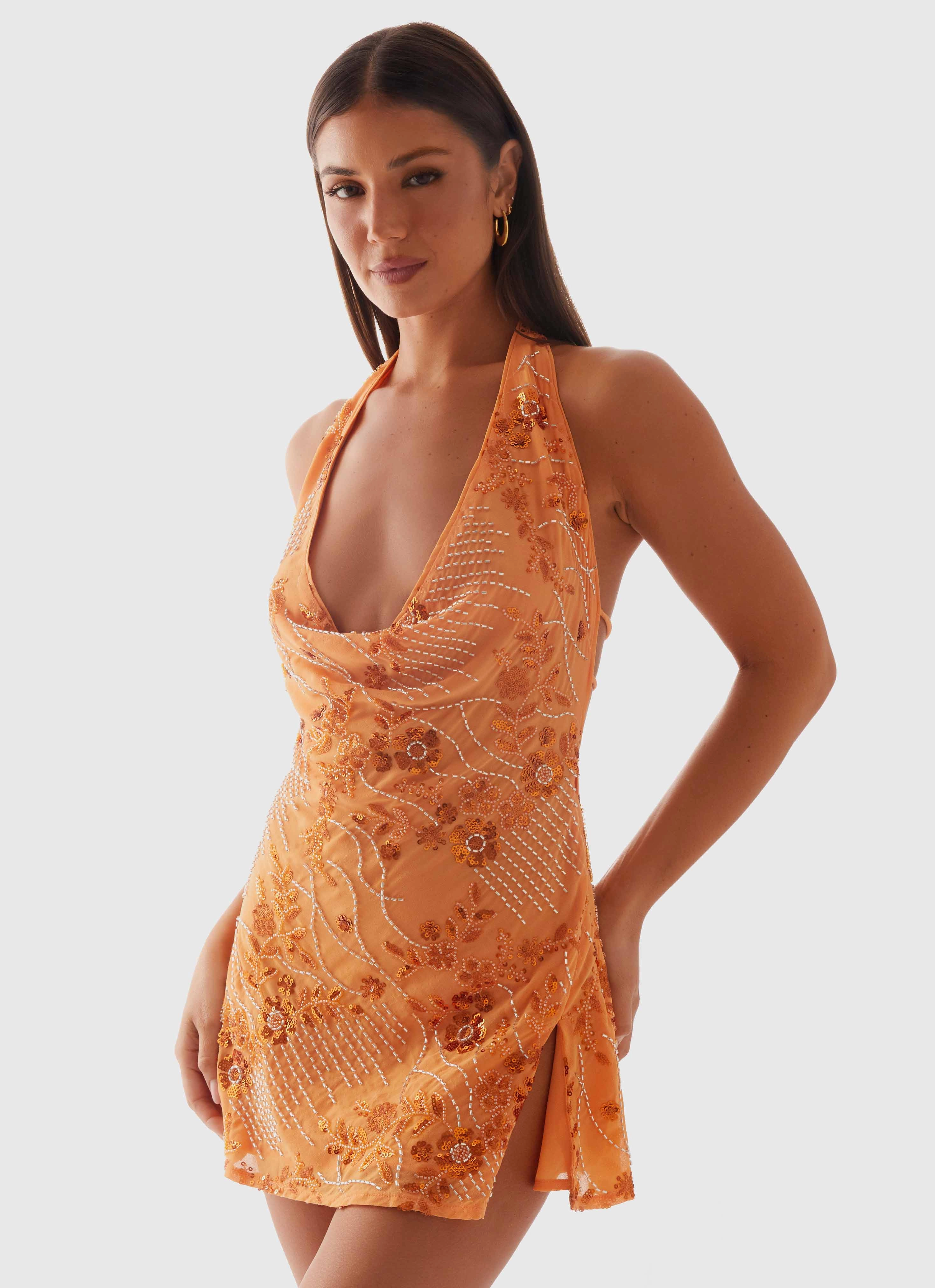 Cinzia Beaded Mini Dress - Orange Soft Comfort Cruise-Wear