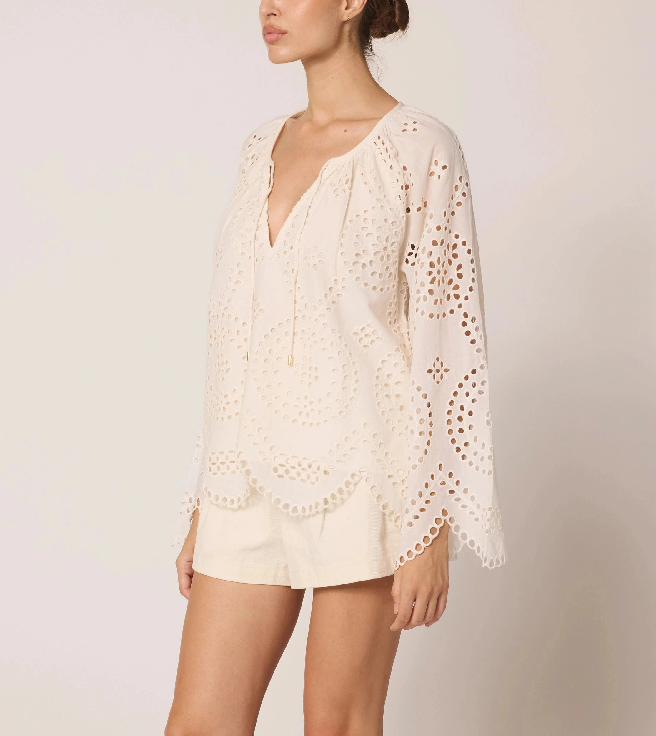 Citlali Blouse | Ivory Eyelet EasyCare Material UVProtection