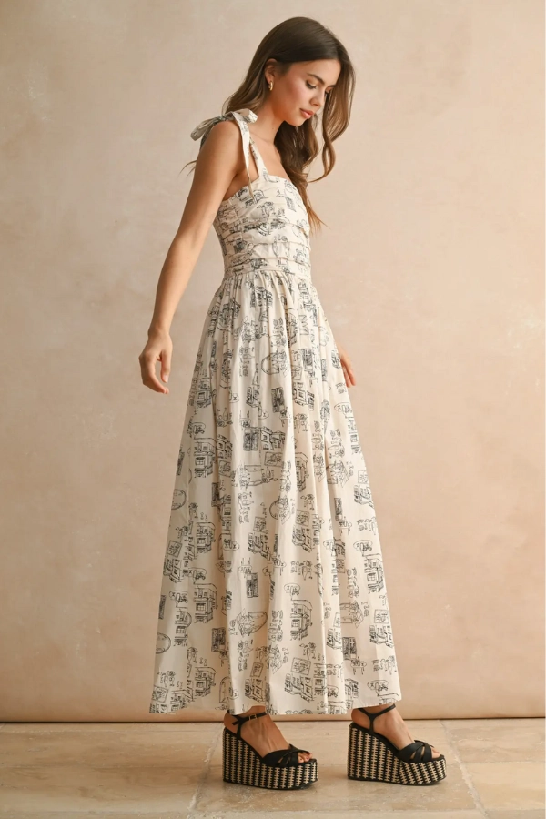Light Finish Minimal Form City Print Maxi Dress