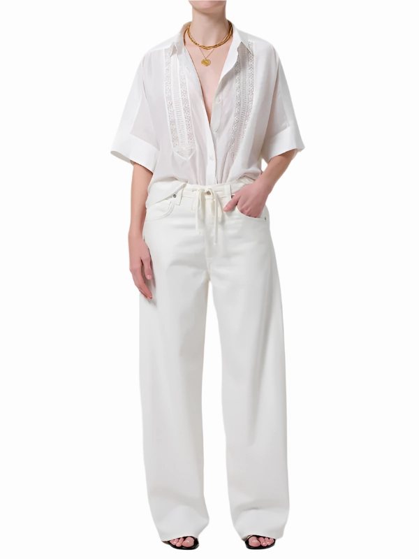 Buttery Soft Handfeel Temperature Regulating Textile Claire Shirt with Lace in White