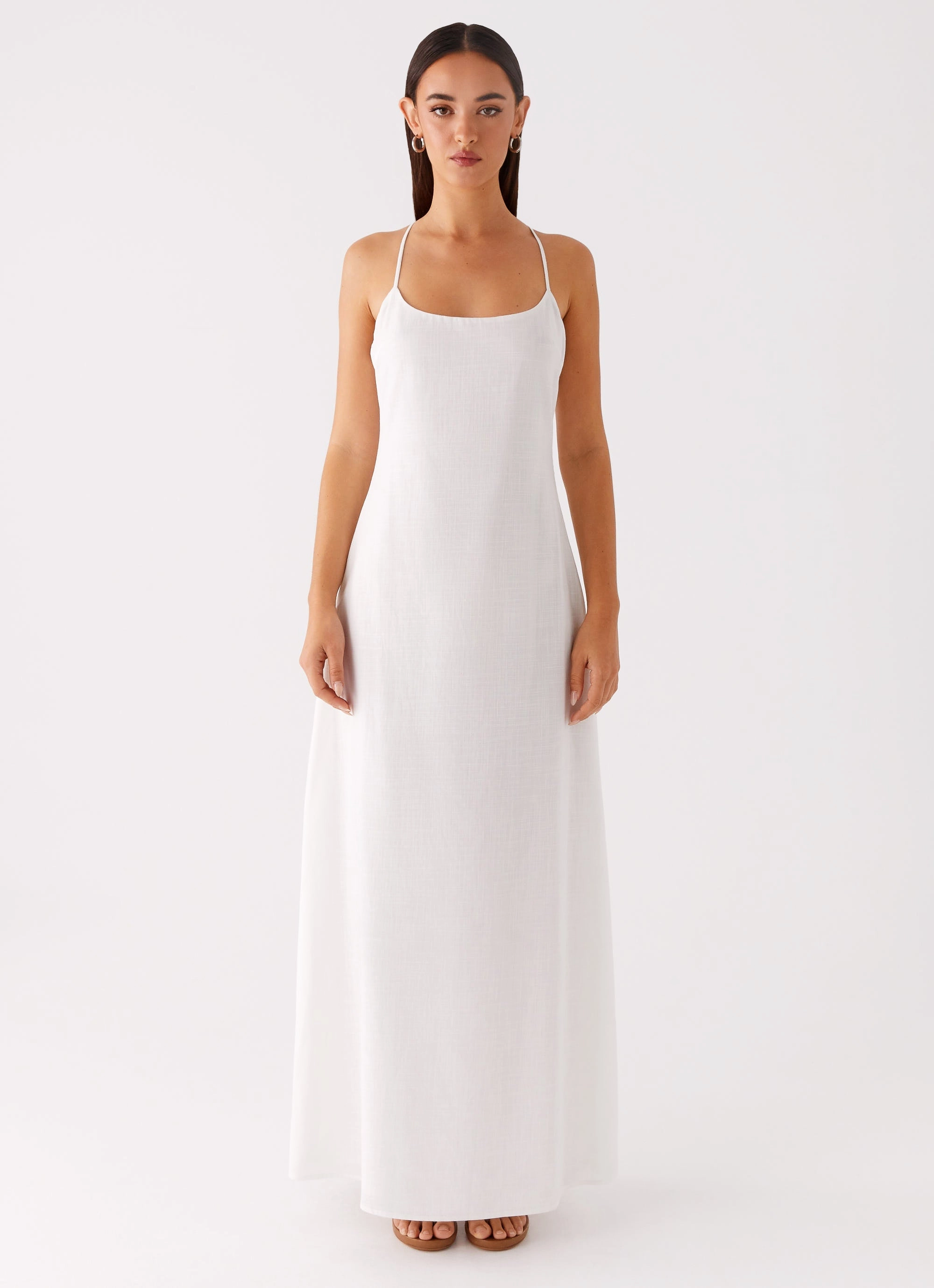 Madeleine Scoop Neck Maxi Dress - Off White Sleek Feel