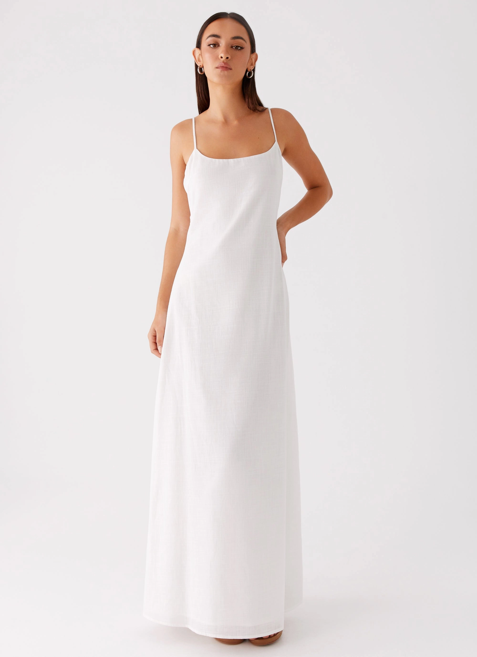 Fresh Tones Dressy Yet Comfortable Madeleine Scoop Neck Maxi Dress - Off White