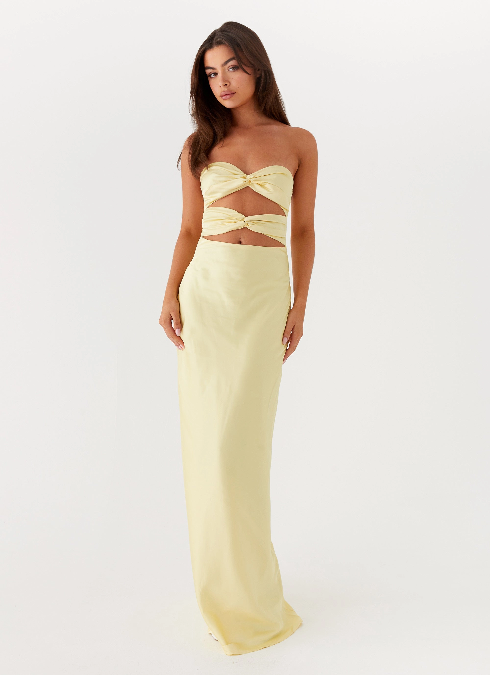 Tianna Strapless Maxi Dress - Yellow Trendy midi dress