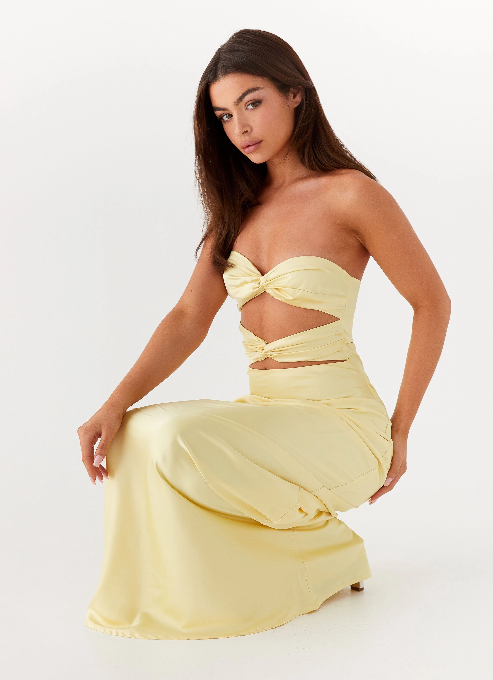 Tianna Strapless Maxi Dress - Yellow Shiny surface