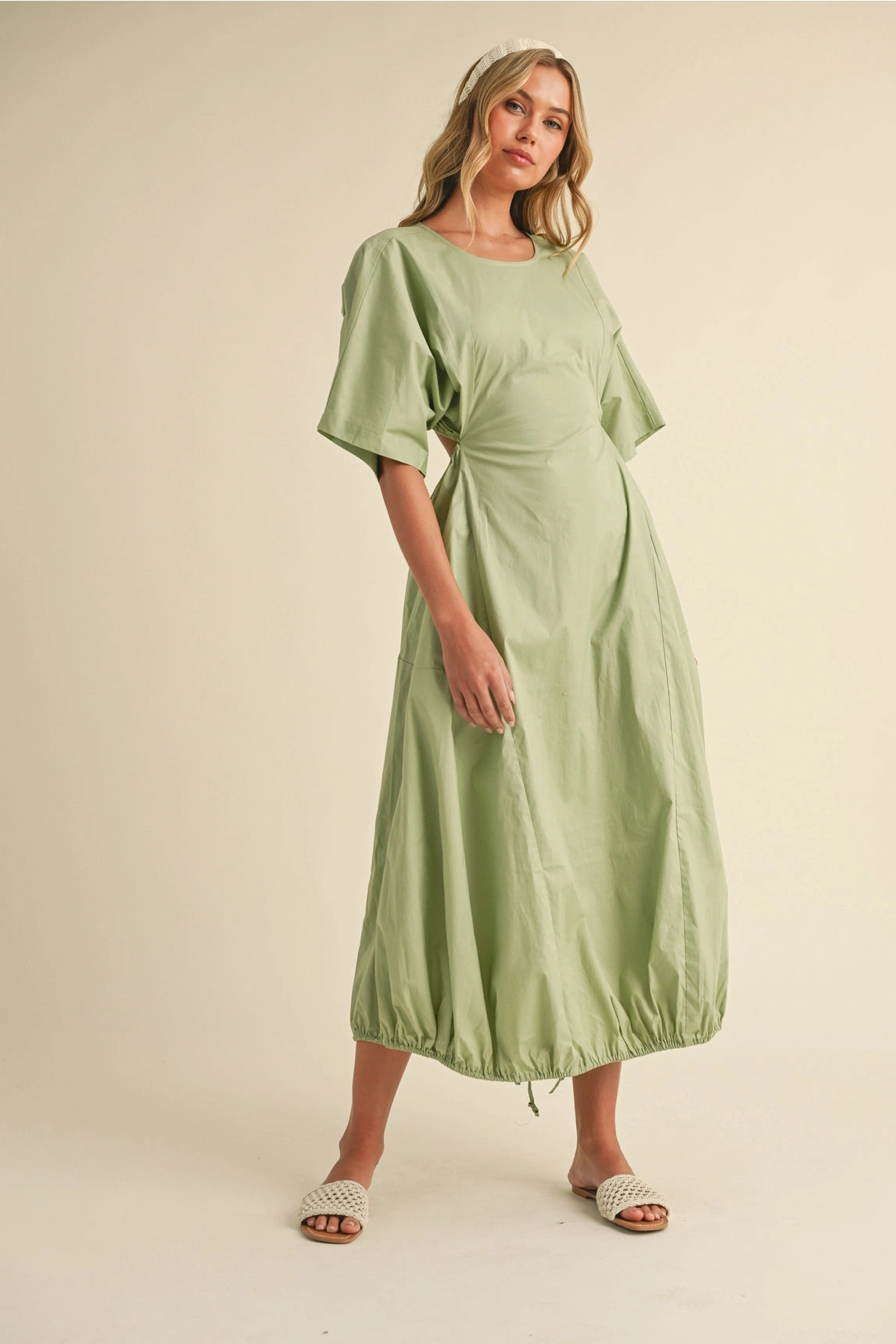 Flexible Comfort Texture Edge Camila Midi Dress - Sage