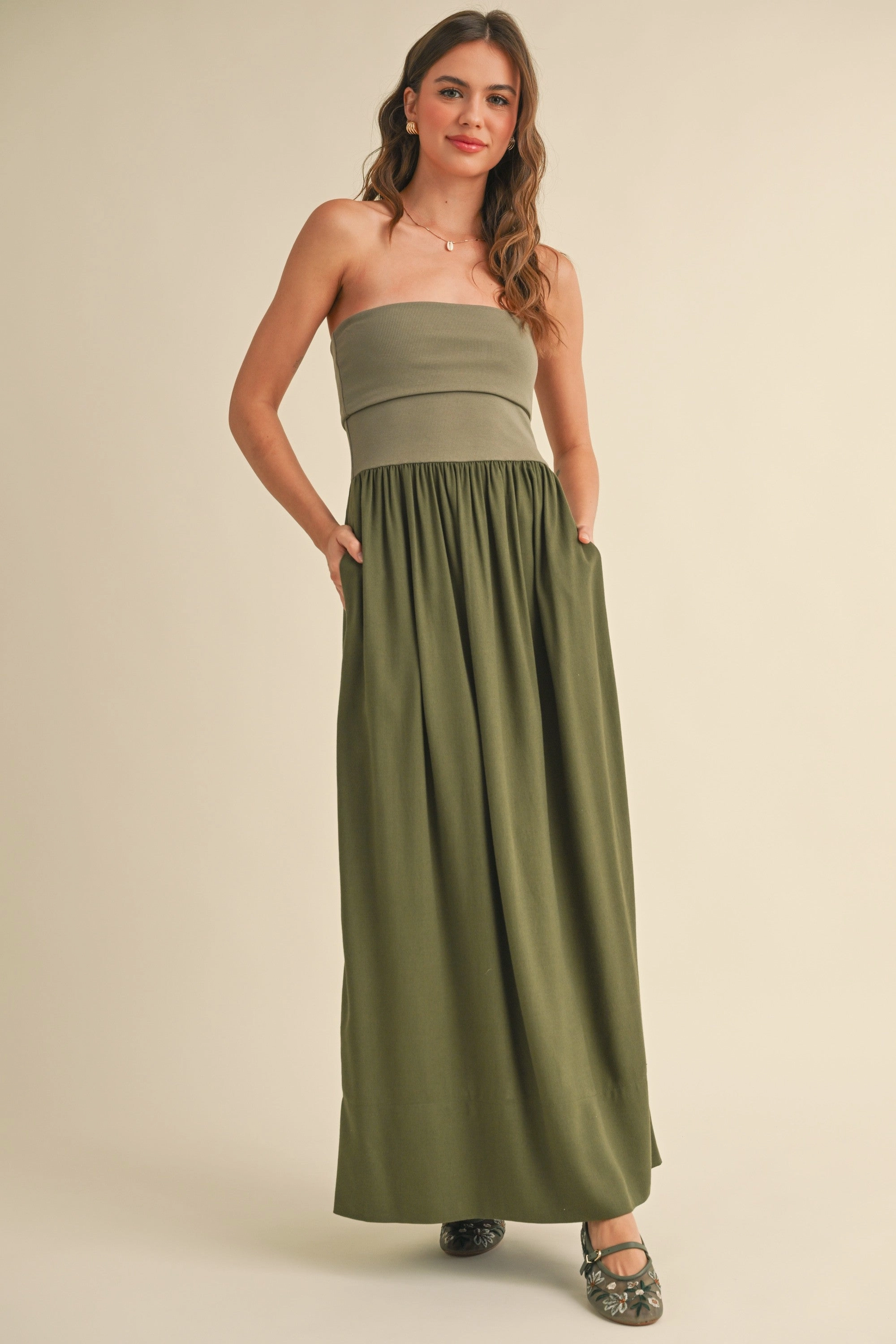 Madison Linen Ribbed Maxi Dress Natural Tones