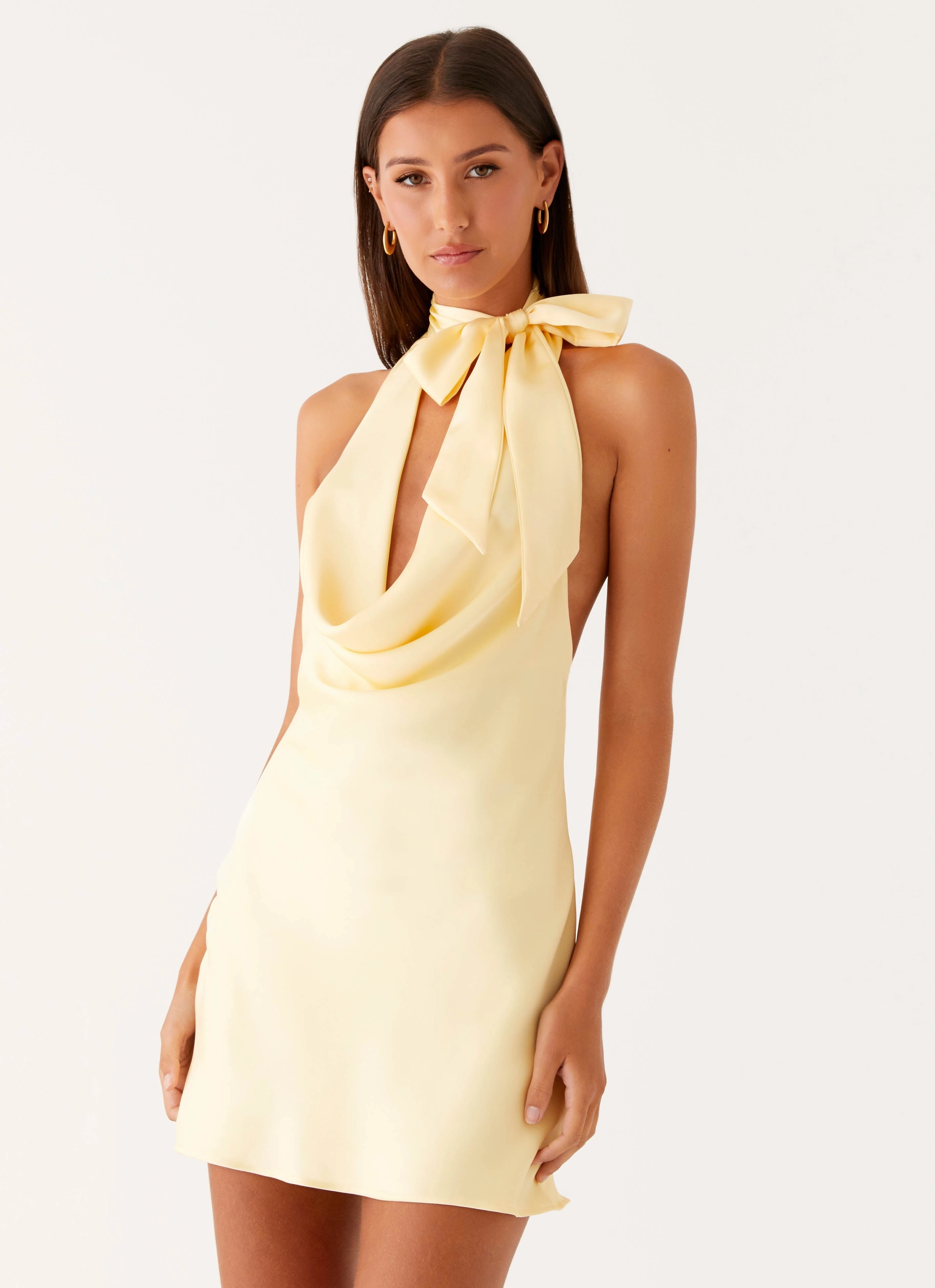 Cory Cowl Scarf Mini Dress - Sunny Yellow Easy Draping Quick Look