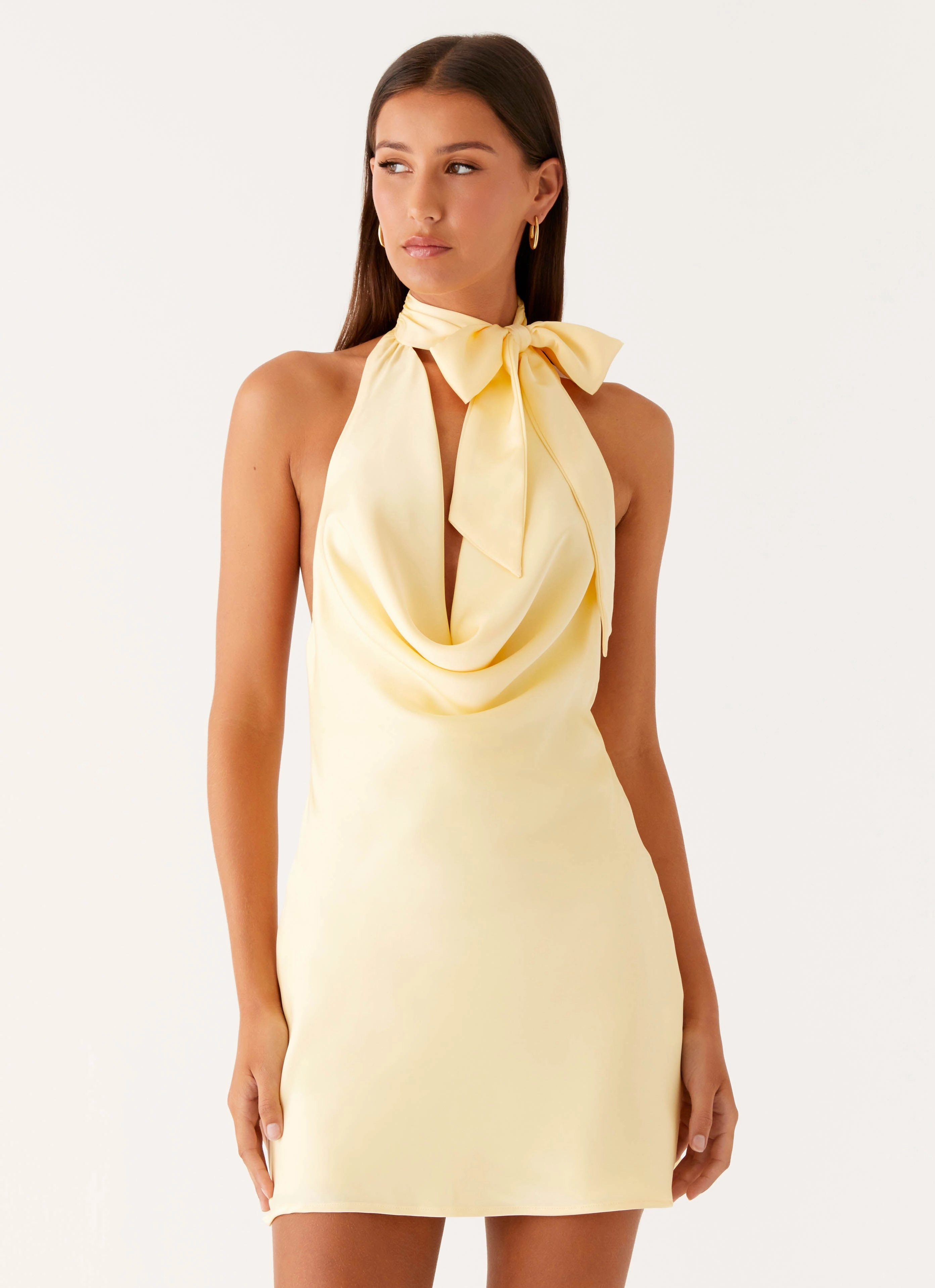 Cory Cowl Scarf Mini Dress - Sunny Yellow Peach Tone