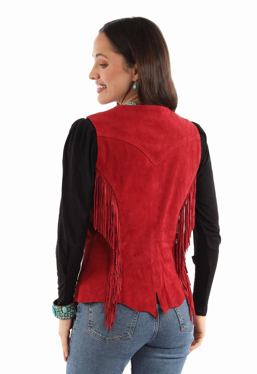 Winter Layering Piece Adjustable Hemline Scully Womens Snap Front Fringe Red Suede Leather Leather Vest