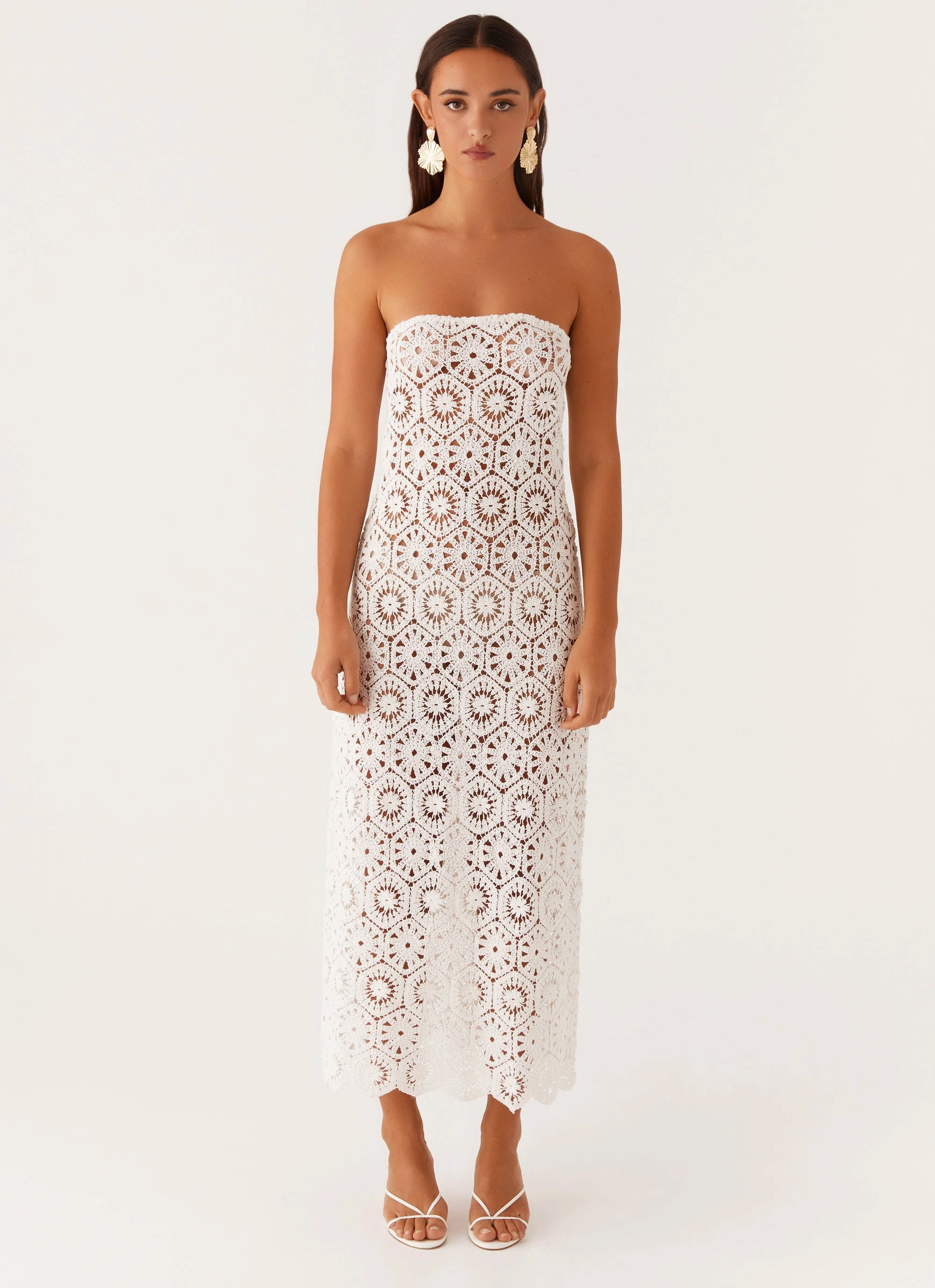 Kingsly Crochet Maxi Dress - White Evening Vibe