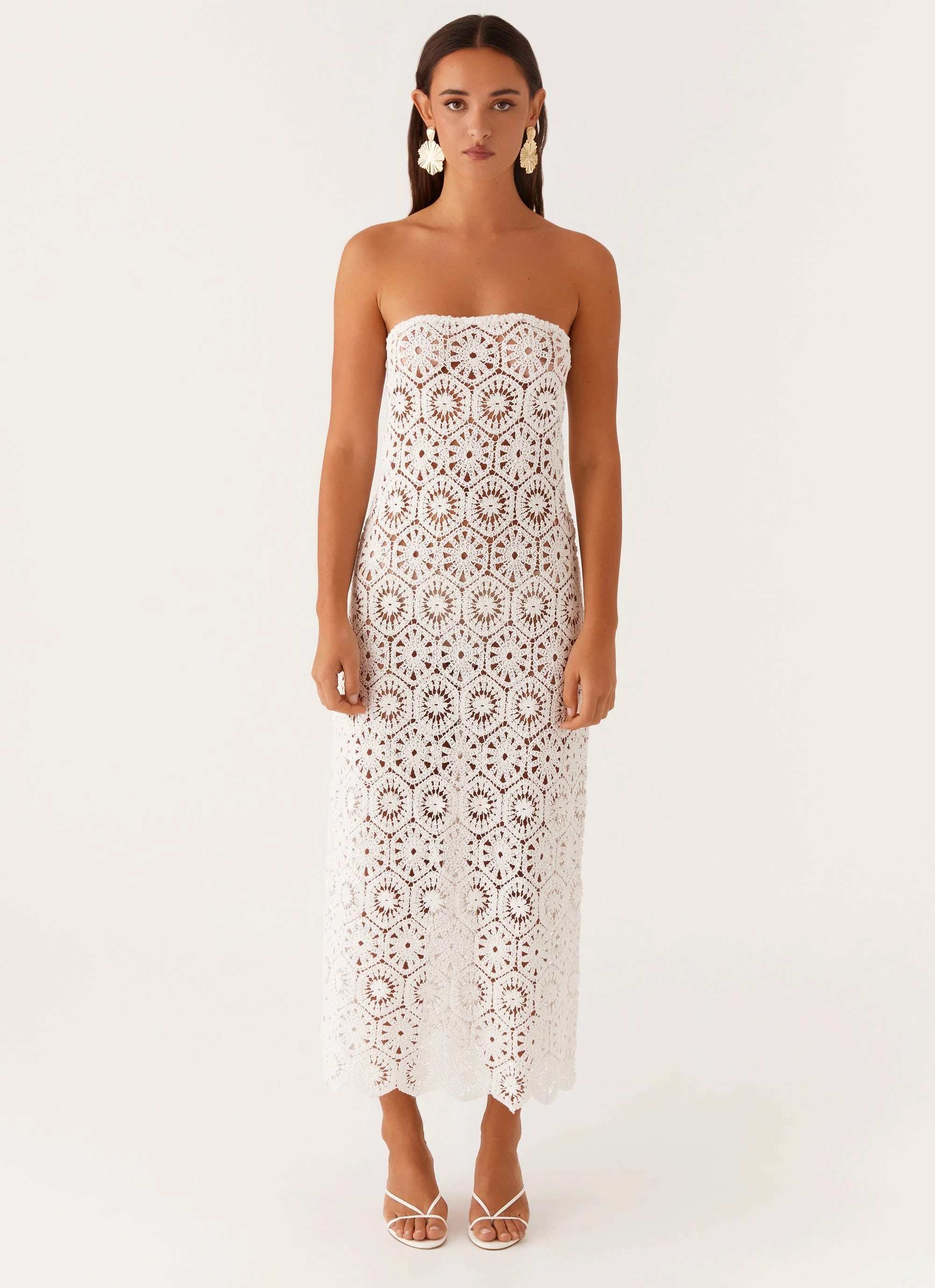 Comfortable fit dress Kingsly Crochet Maxi Dress - White