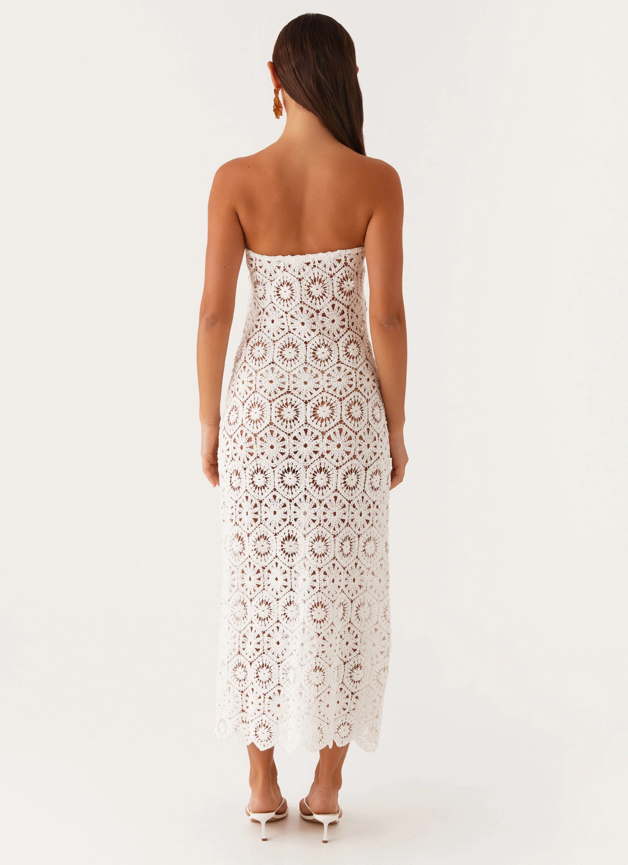 Formal Look Dropped-Waist Kingsly Crochet Maxi Dress - White