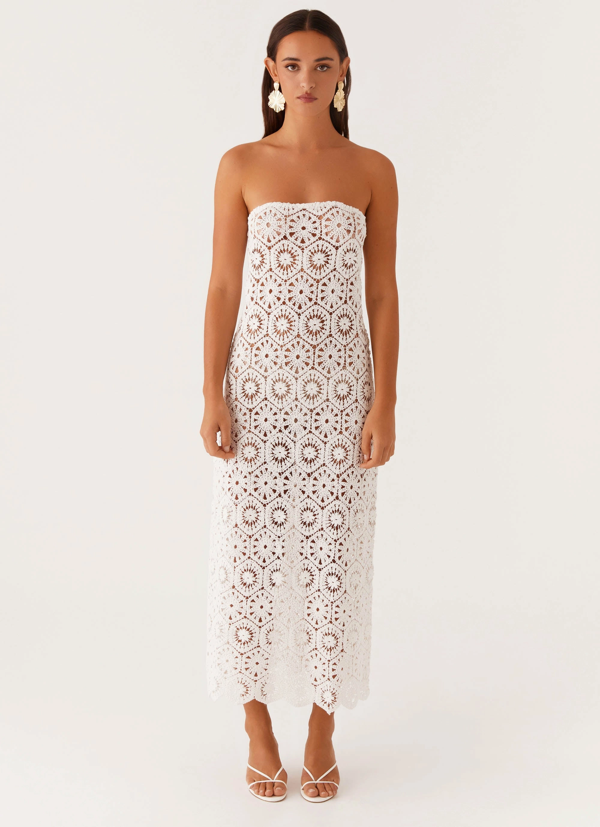 Kingsly Crochet Maxi Dress - White Tulle Flow