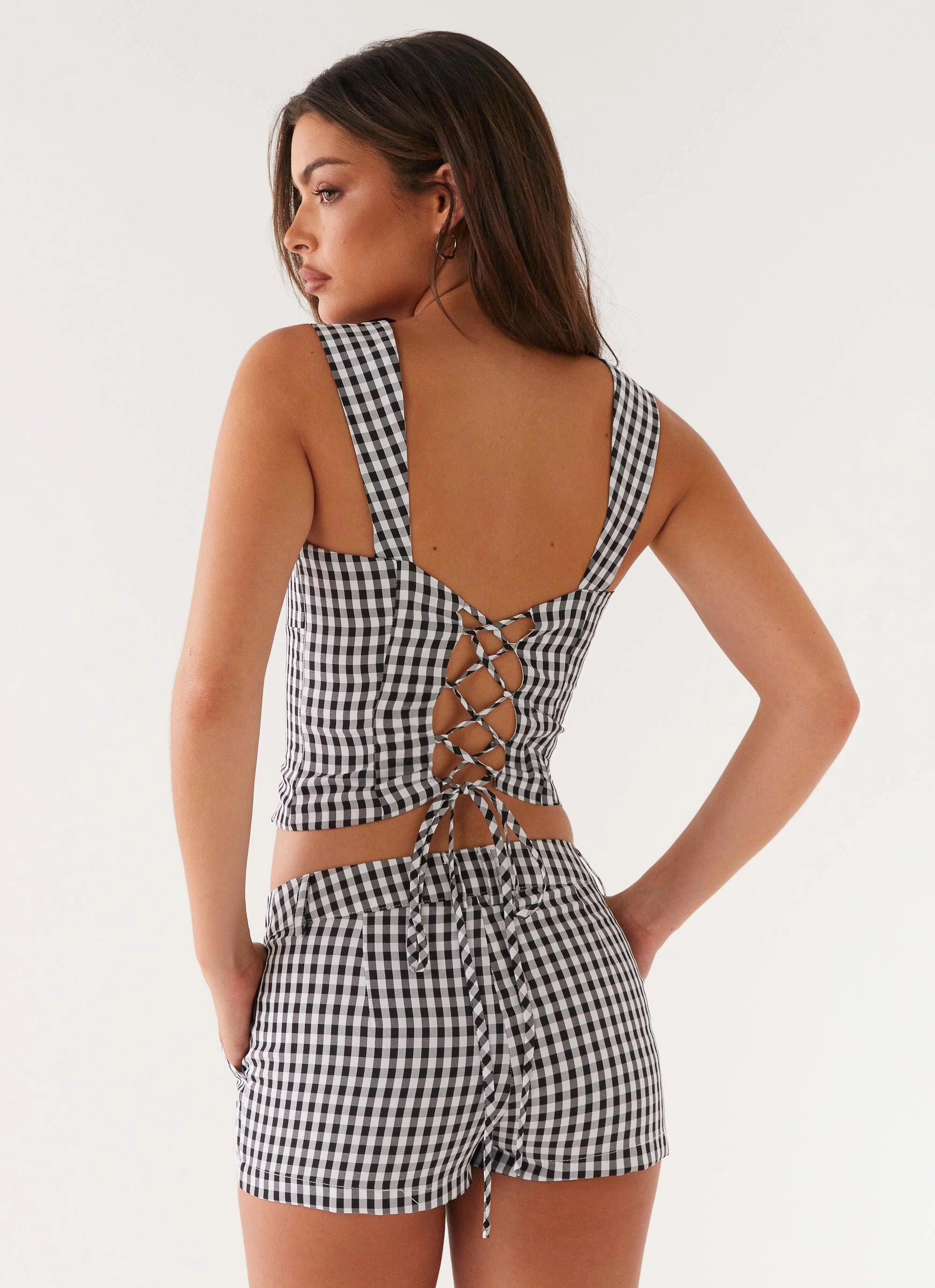 Everyday Fashion VNeckline Clayton Top - Black Gingham