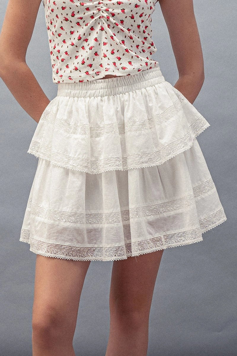 Tiered Away Ruffle Mini Skirt Organic Cotton Blend ReinforcedStitching