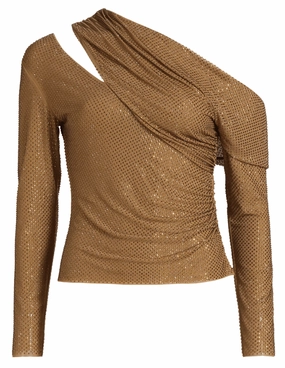 Versatile Layer Seasonal Wear Self-Portrait Rhinestone Gathered Long Sleeve Top - SALE