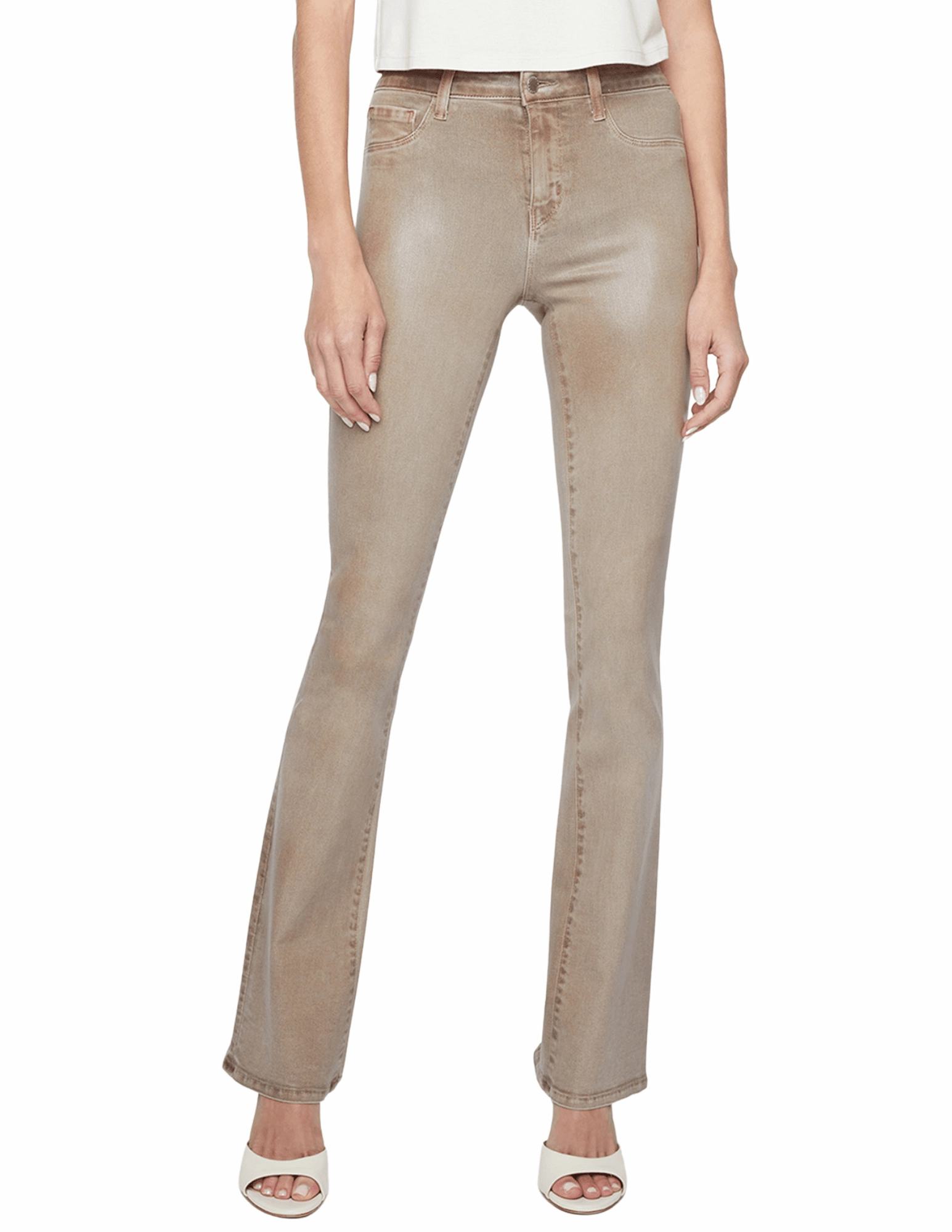 L'AGENCE Selma High Rise Baby Boot-Cut Coated Jeans In Rye Coated Comfortable fit Picnic Style Modern