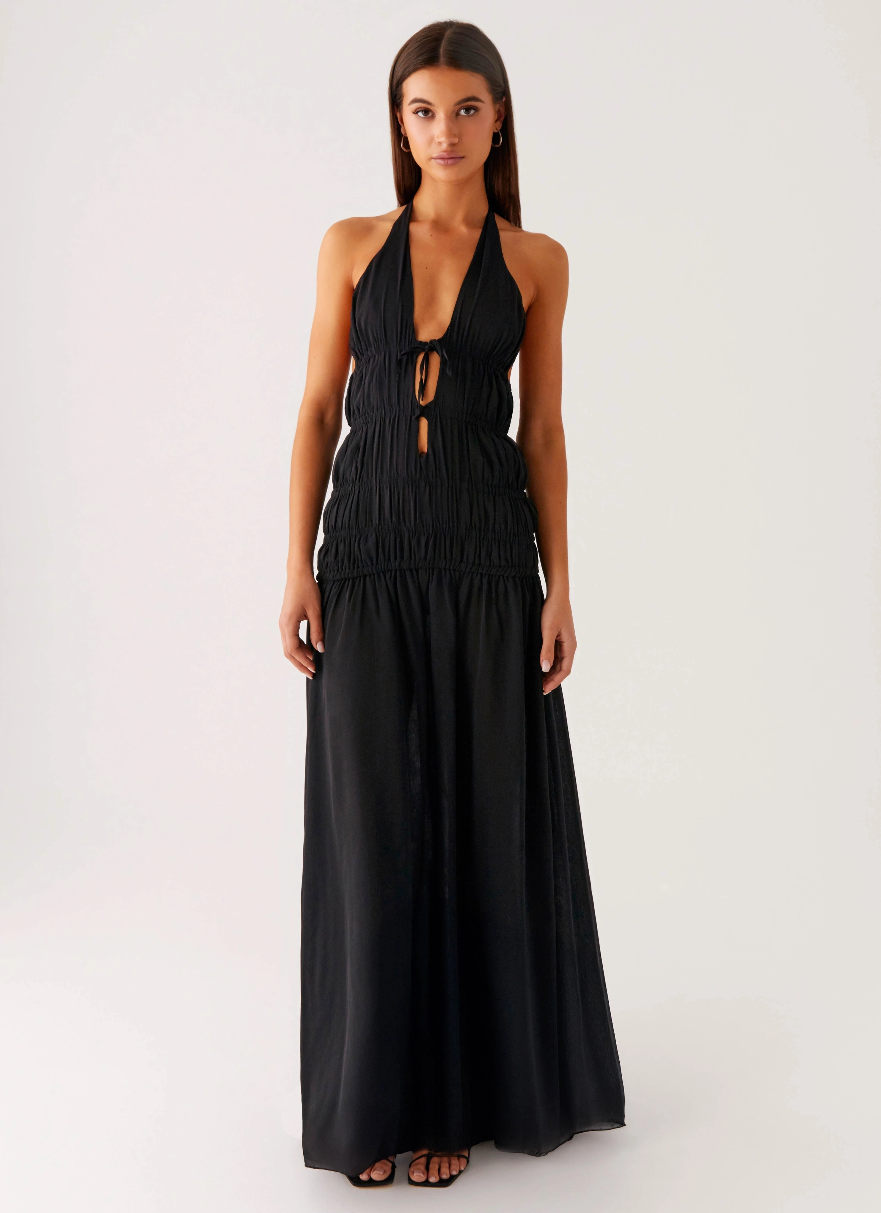 Flexible Cut Unique Cut Dione Halter Maxi Dress - Black
