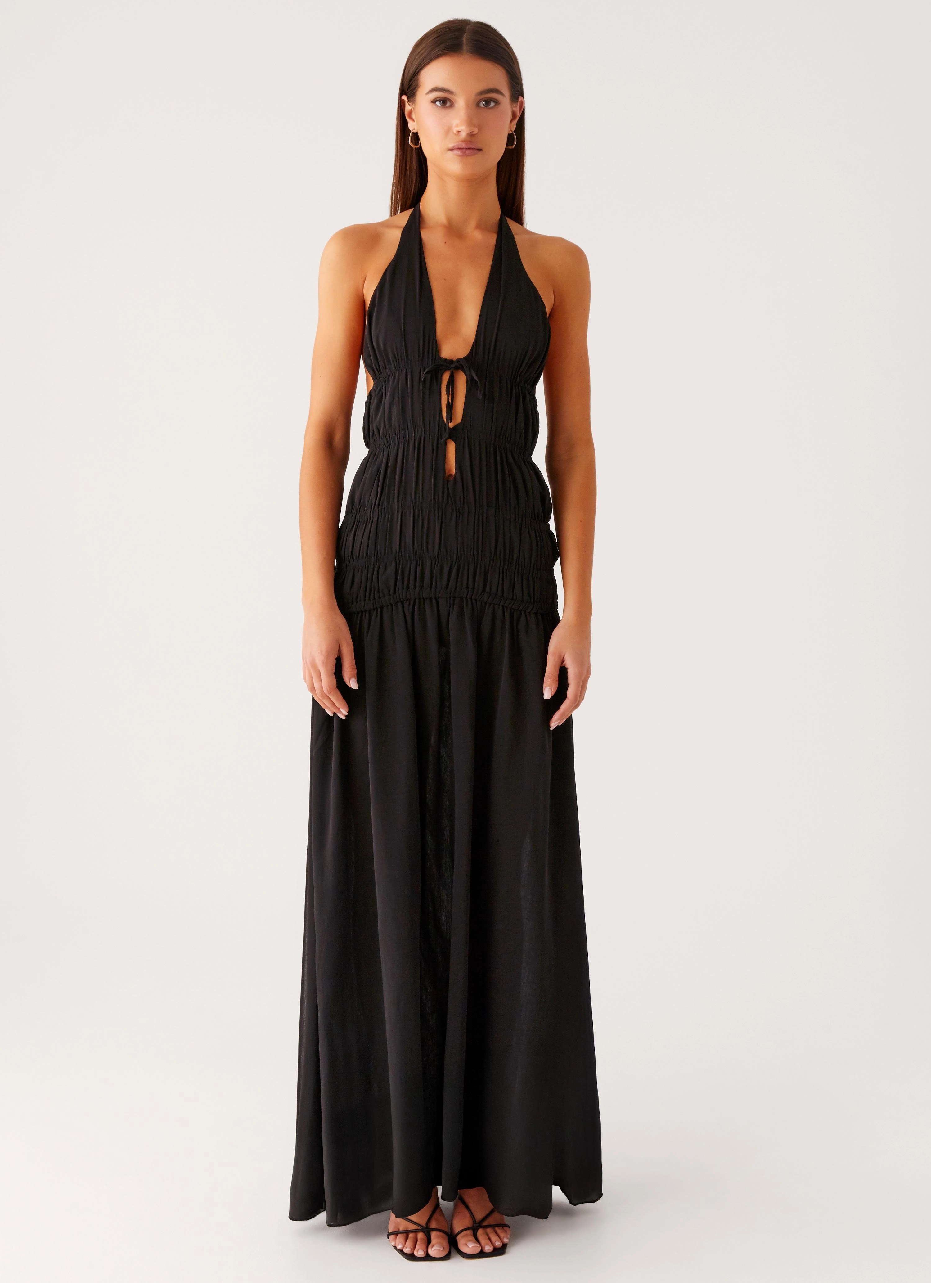 AntiFrayEdging Romantic Bloom Dione Halter Maxi Dress - Black