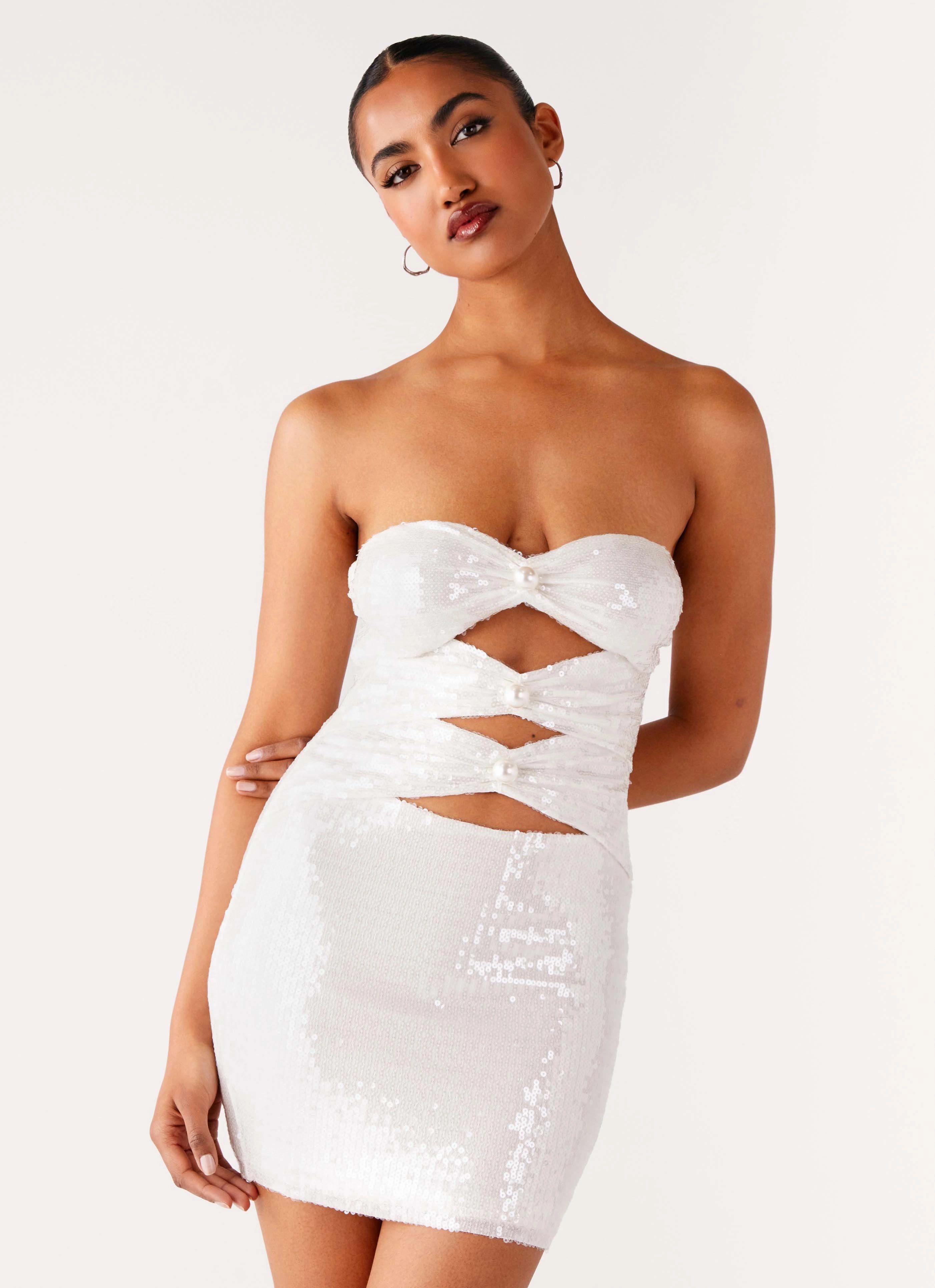 Clyra Sequin Mini Dress - Ivory Sleek Comfort