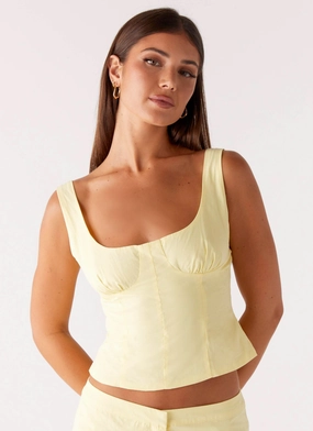 Coastline Bustier Top - Yellow LowImpact Manufacturing Breathable Linen Blend