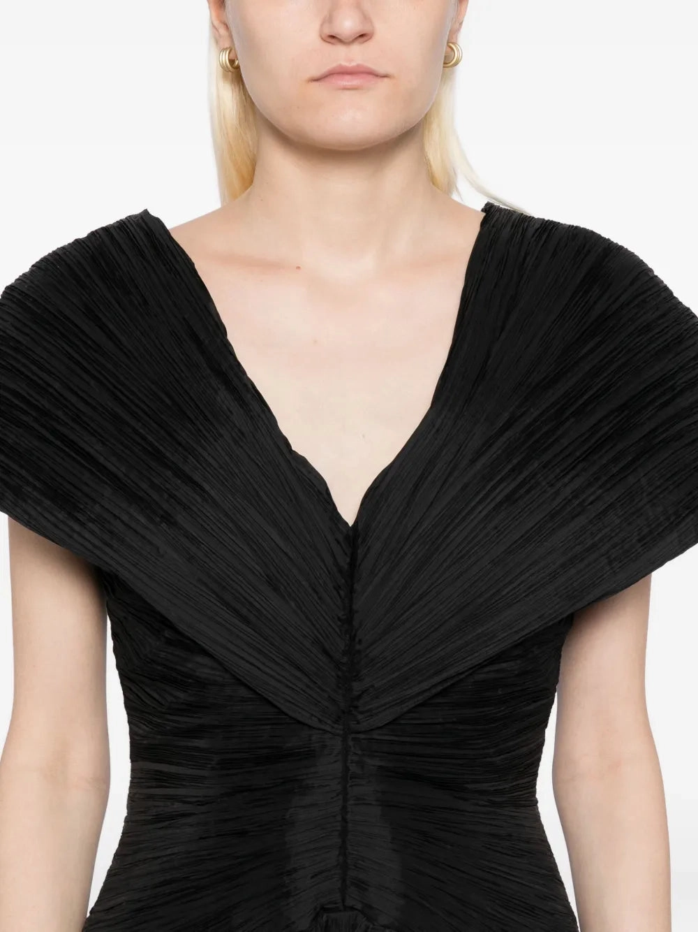 Standout Feature UV-Resistant Avarie Plisse Mini Dress in Black