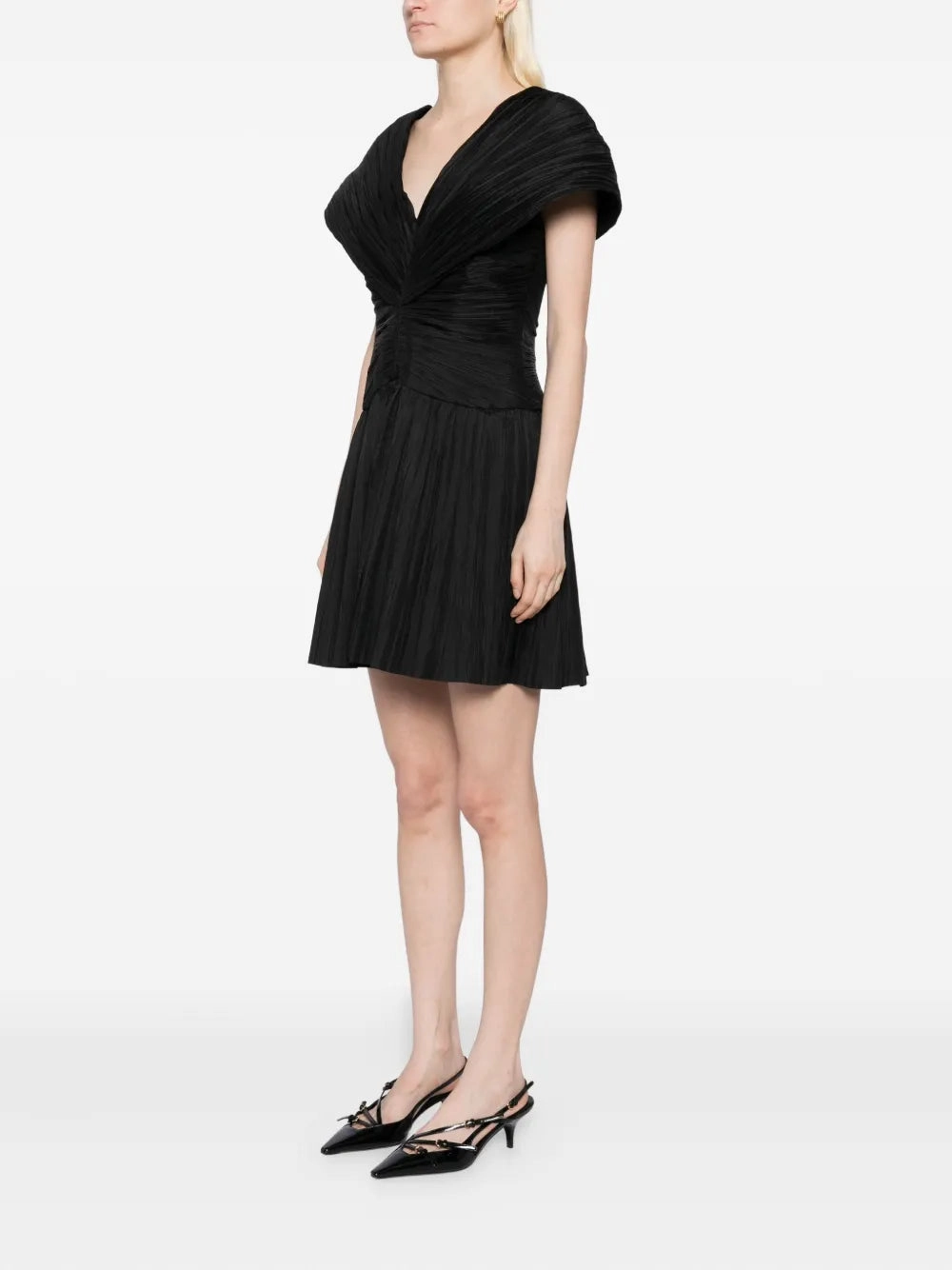 Relaxing Style Brunch Tone Avarie Plisse Mini Dress in Black