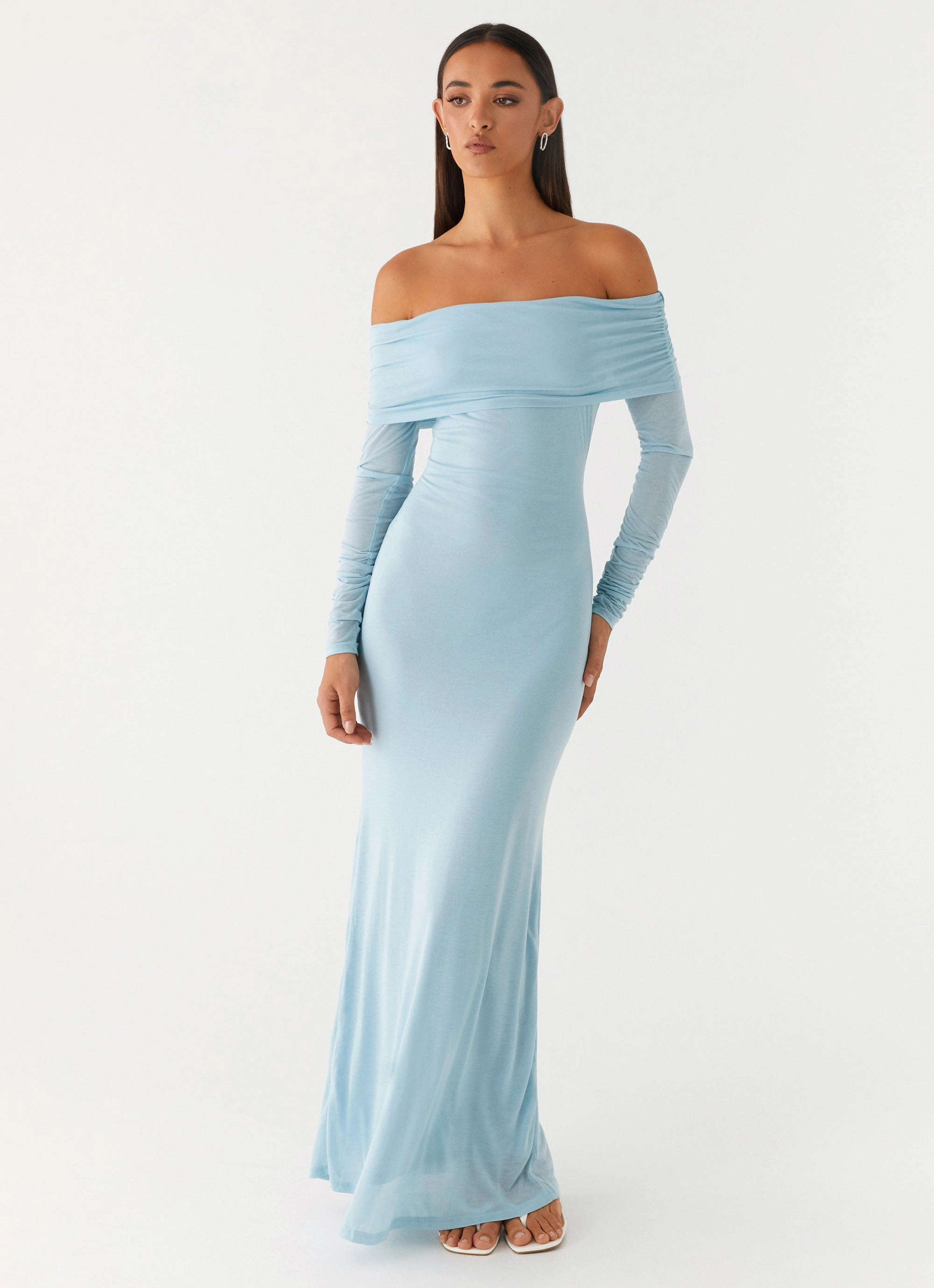 Seamless Finish Cocoa Long Sleeve Maxi Dress - Blue