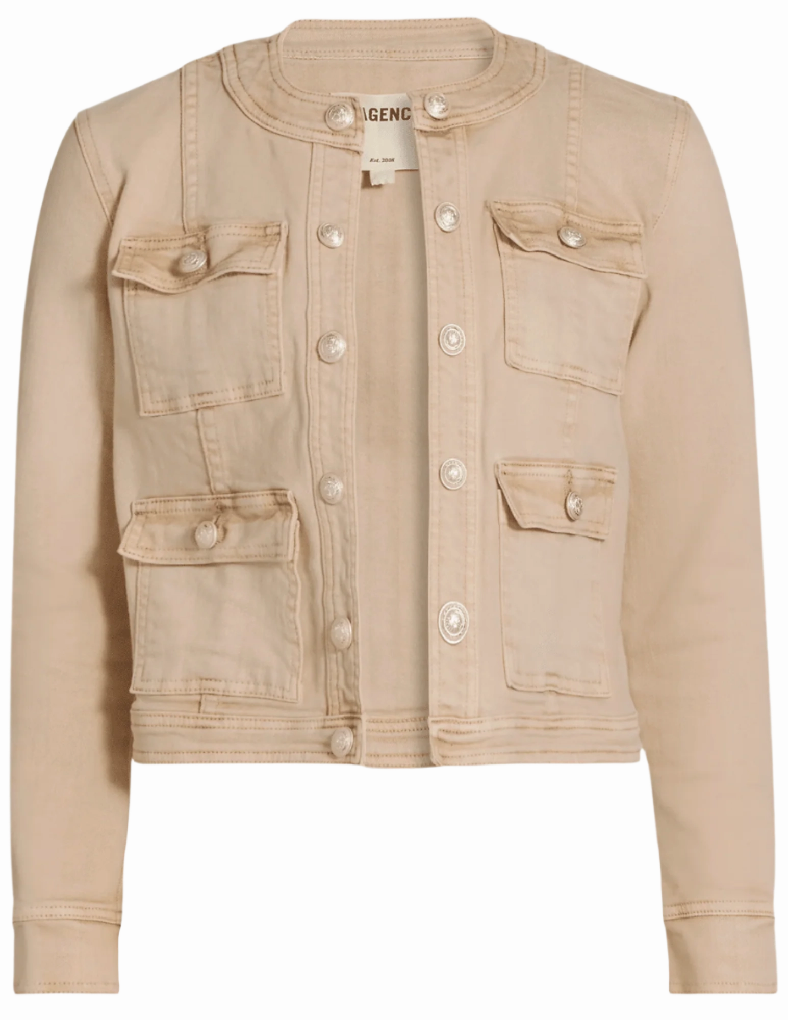 Classic Comfort AdjustableWaistband L'Agence Yari Collarless Jacket in Biscuit