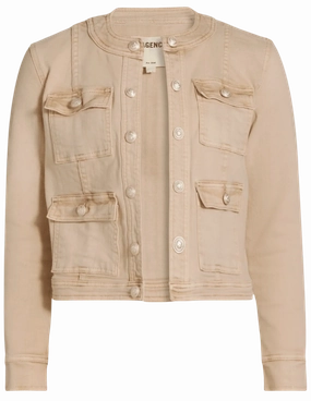 DualLayer Weave Ergonomic Cut L'Agence Yari Collarless Jacket in Biscuit