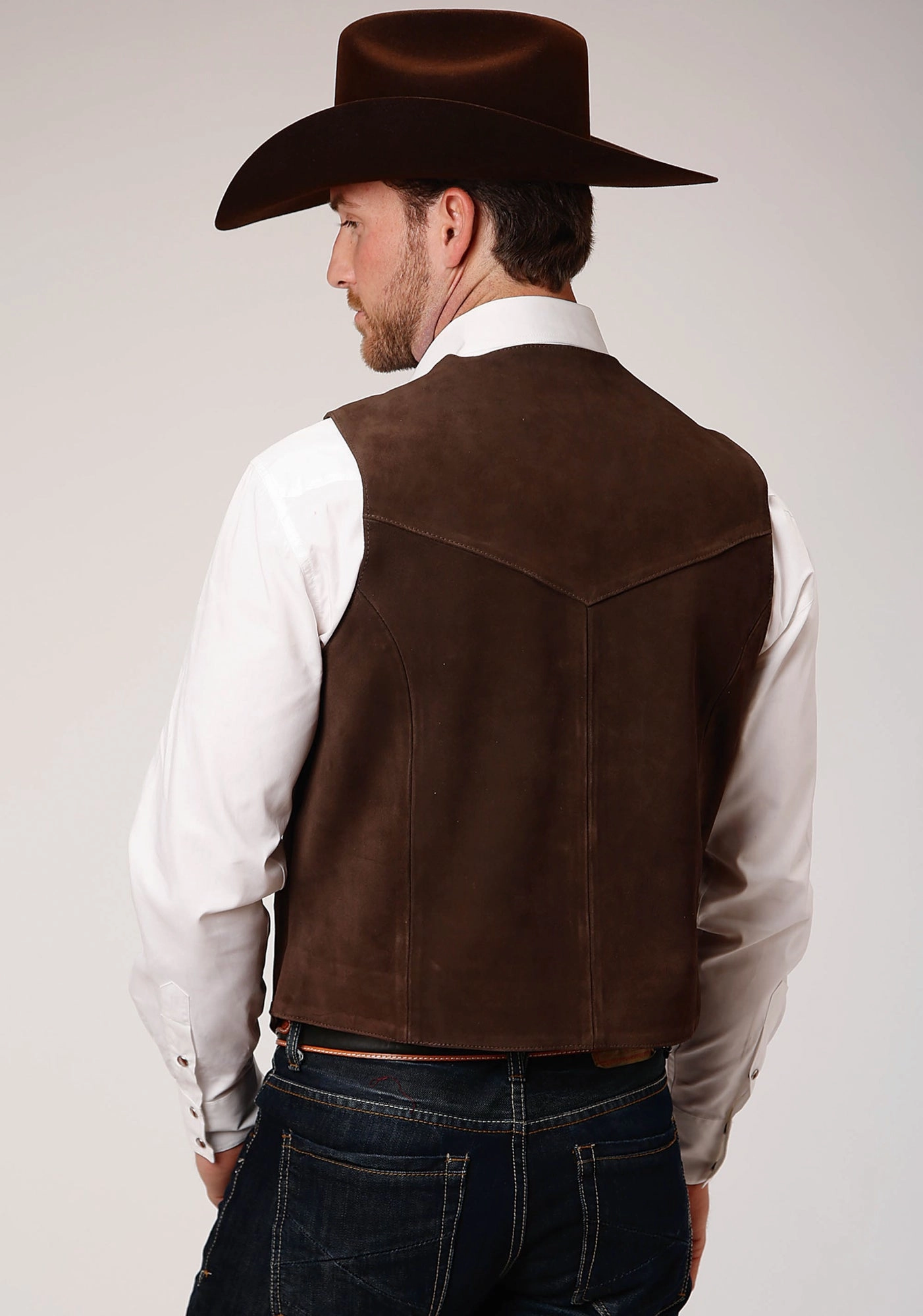 Roper Mens Antique Brass Front Yokes Brown Suede Leather Vest Thermal Core Technology