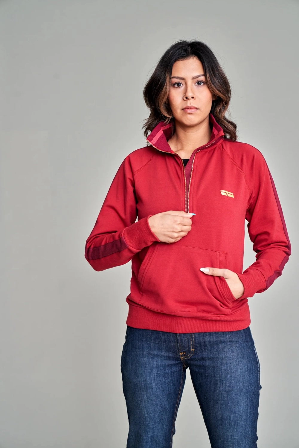 Kimes Ranch Womens Maricopa Half Muted Red Cotton Blend Hoodie Autumn Ready Waterproof Zipper Closure
