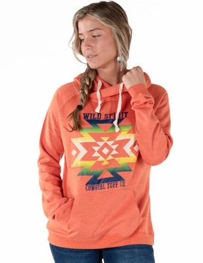Cowgirl Tuff Womens Wild Spirit Tangerine Poly/Rayon Hoodie Flat Lock Stitching