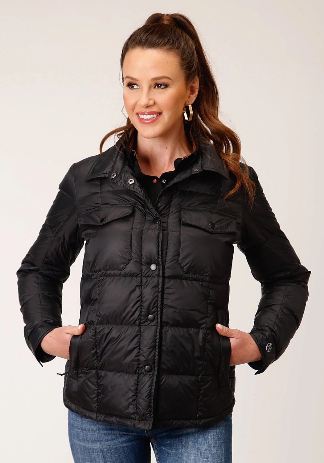 Roper Womens Down Shirt Black Nylon Insulated Jacket DurableOuterShell Thermal Insulated