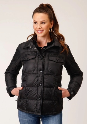 Roper Womens Down Shirt Black Nylon Insulated Jacket DurableOuterShell Thermal Insulated