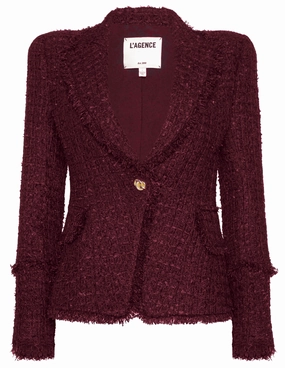 MultiPocketStyle WaterRepellentFabric L'AGENCE Kaisley Frayed Hem Tweed Blazer