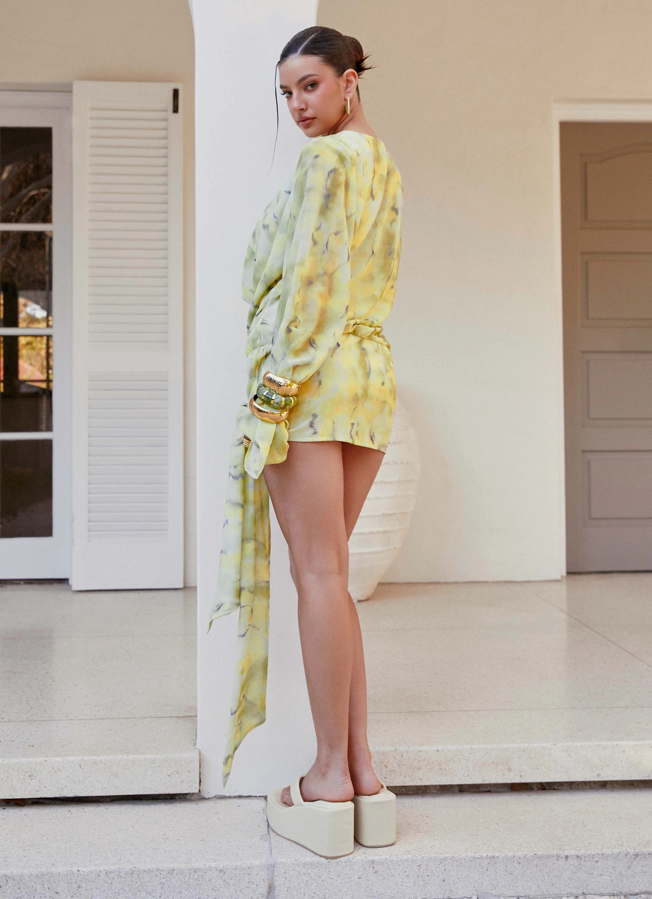 Church Proper Sorrel Long Sleeve Mini Dress - Yellow Tie Dye