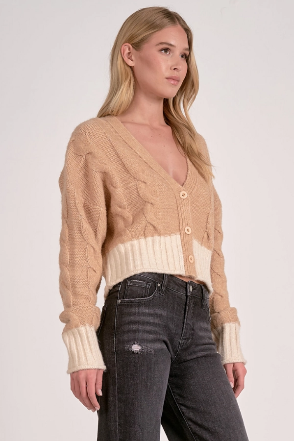 Drop Shoulder Design Colorblock Cardigan Sweater