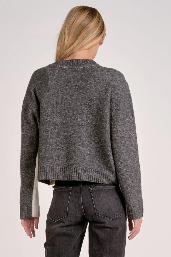 Contrast Stitch Detail Colorblock Cropped Sweater
