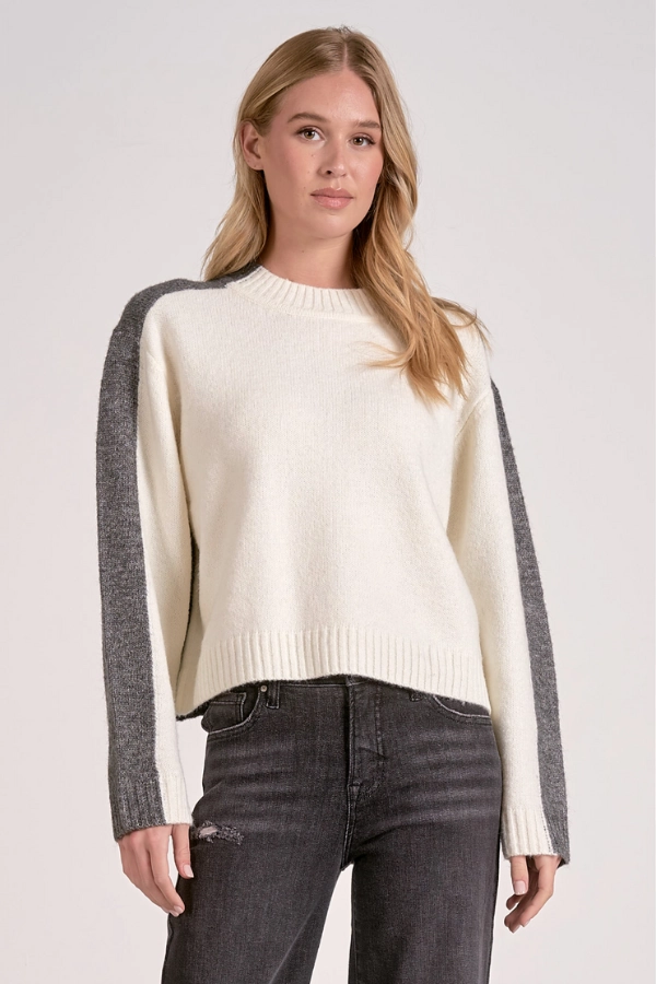 Stretch Blouse Colorblock Cropped Sweater