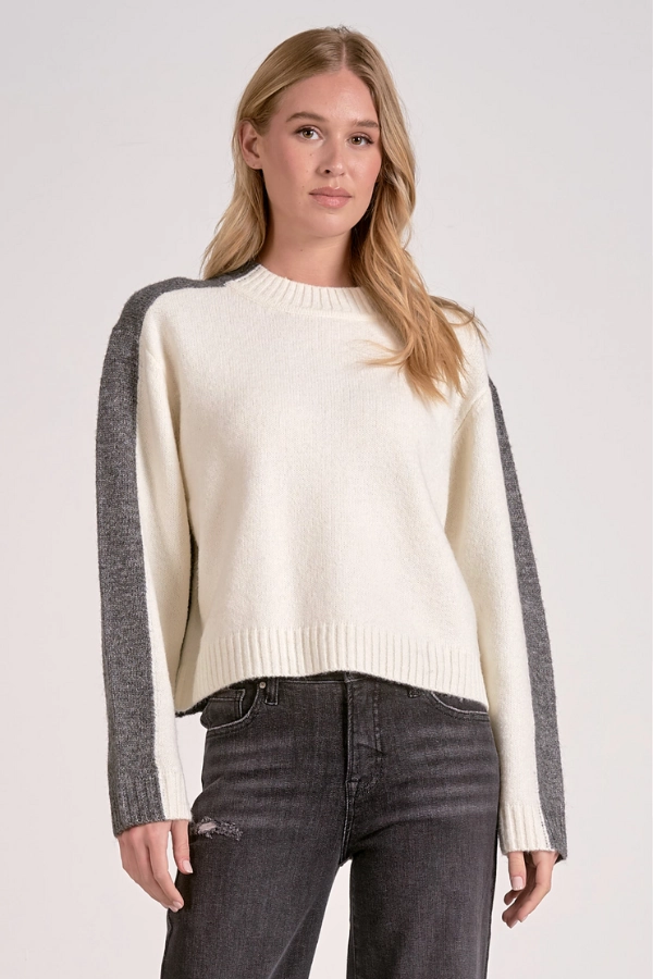 Colorblock Cropped Sweater Trendy Warmth Drop Shoulder